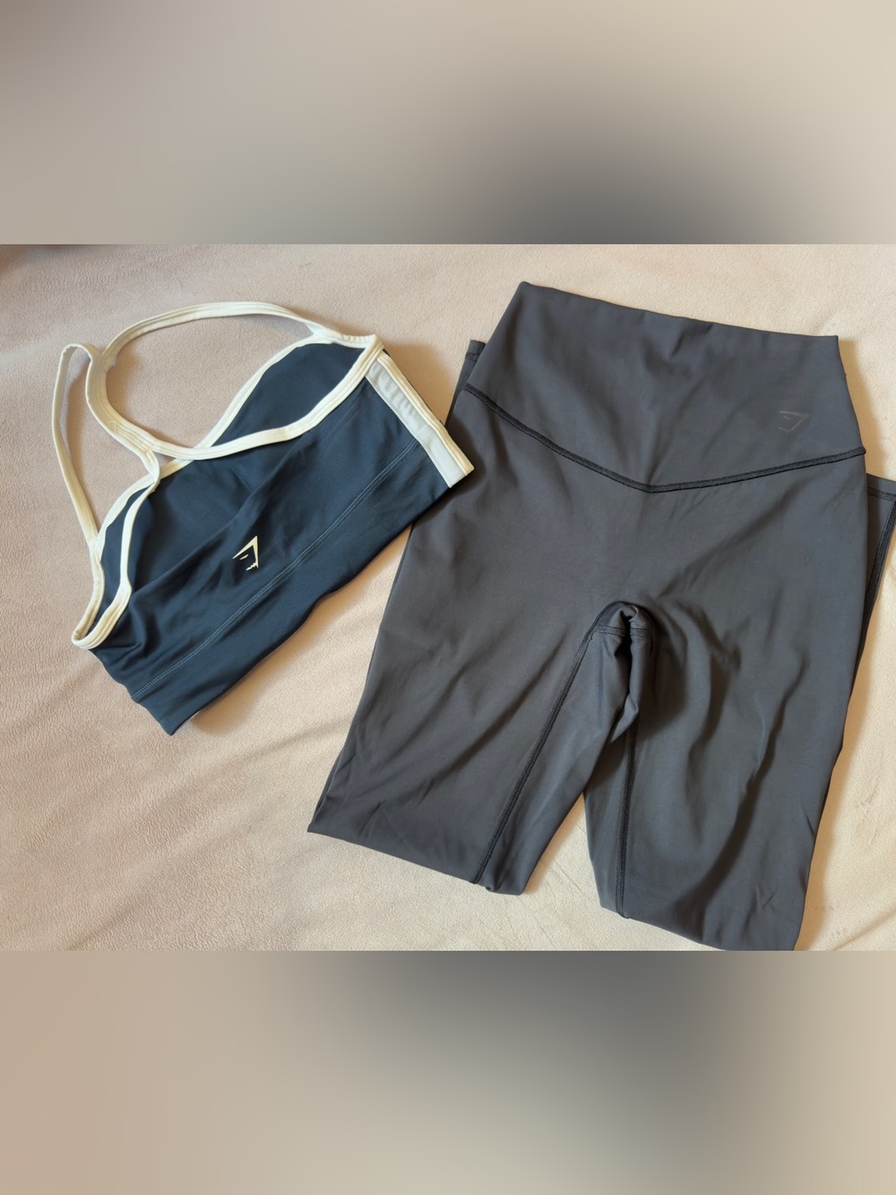 Gymshark Black Sports Bra and Dark Gray High-Waist Biker Shorts